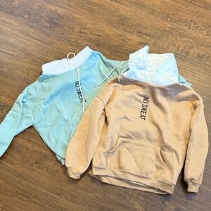No Sweat Hoodies in Blue and Tan